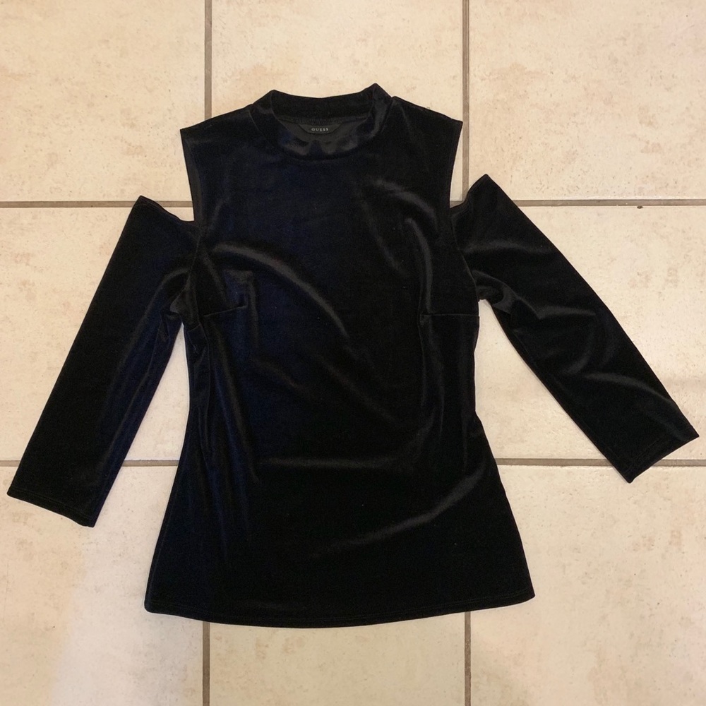 Guess Black Velvet Cold-Shoulder Top